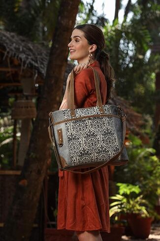 Myra Bag Ace Upcycled Canvas & Cowhide Messenger Bag S-1476 in Saudi Arabia