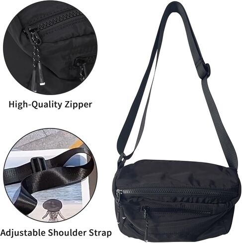 اوجيتوك شنطة كروس صغيرة بلون اسود، شنطة كتف للجوال، شنطة ماسنجر للنساء والرجال، شنطة جانبية صغيرة للسفر مع جيوب متعددة بسحاب وحزام قابل للتعديل للمشي لمسافات طويلة in Kuwait