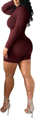 Sprifloral Women's Long Sleeve One Piece Bodycon Short Pants Jumpsuits Rompers High Neck Sexy Bodysuits in Saudi Arabia