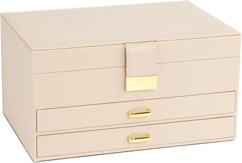 V-LAFUY Jewelry Holder Organizer, Middle Jewelry Organizers and Storage, Jewelry Set Box 3-Tier with 2 Drawers, Jewelry Boxes for Women, Apricot in Saudi Arabia