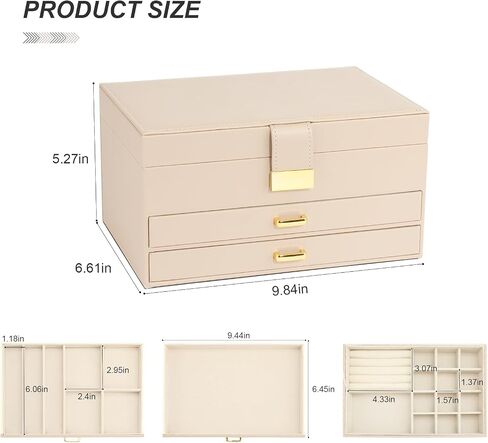 V-LAFUY Jewelry Holder Organizer, Middle Jewelry Organizers and Storage, Jewelry Set Box 3-Tier with 2 Drawers, Jewelry Boxes for Women, Apricot in Saudi Arabia
