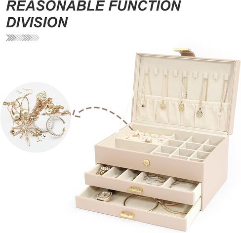 V-LAFUY Jewelry Holder Organizer, Middle Jewelry Organizers and Storage, Jewelry Set Box 3-Tier with 2 Drawers, Jewelry Boxes for Women, Apricot in Saudi Arabia