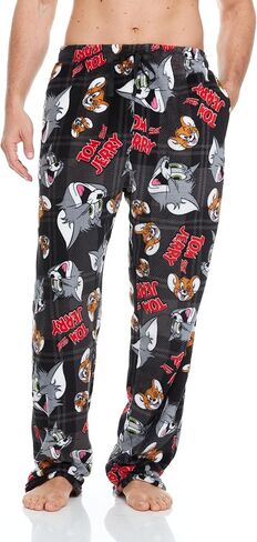 COCO BRANDS Tom and Jerry بنطال بيجامة رجالي مطبوع بالكامل مع حزام خصر مرن قابل للتعديل - ملابس نوم من الصوف الفخم in Kuwait