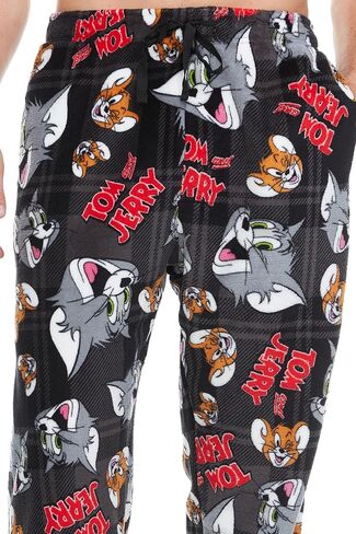 COCO BRANDS Tom and Jerry بنطال بيجامة رجالي مطبوع بالكامل مع حزام خصر مرن قابل للتعديل - ملابس نوم من الصوف الفخم in Kuwait