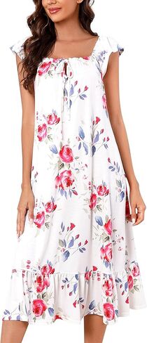 كيدلوف ثوب نوم للنساء ناعم بدون اكمام مطبوع عليه زهور من سليبوير، فستان منزلي بحافة مكشكشة بنقشة جلد الفهد in Kuwait