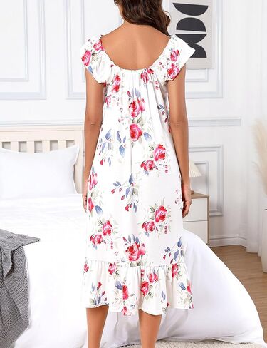 كيدلوف ثوب نوم للنساء ناعم بدون اكمام مطبوع عليه زهور من سليبوير، فستان منزلي بحافة مكشكشة بنقشة جلد الفهد in Kuwait