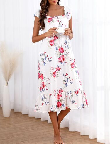 كيدلوف ثوب نوم للنساء ناعم بدون اكمام مطبوع عليه زهور من سليبوير، فستان منزلي بحافة مكشكشة بنقشة جلد الفهد in Kuwait