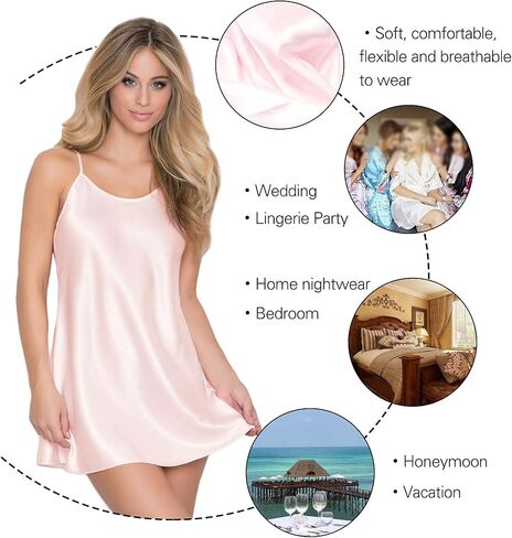 RSLOVE ملابس داخلية من الساتان للنساء، قميص نوم، ملابس نوم مثيرة، ملابس نوم قصيرة من الحرير in Saudi Arabia