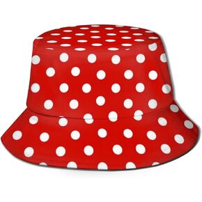 Red and White Polka Dot Bucket Fisherman Hat Sun Protection Hat for Summer Outdoor Traveling in Saudi Arabia