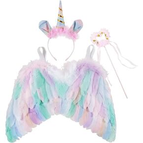 مجموعة نيشاين اللطيفة للأطفال بتصميم وحيد القرن من ريش الملاك مع عصابة رأس للفتيات الصغيرات لحفلات عيد الهالوين in Kuwait