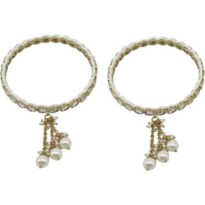 Saloni Fashion Jewellery Indian Ethnic Bollywood Style Latest Antique Bangles/Kada with White Stones Pearls and Hangings in Saudi Arabia