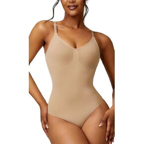 GymNatural Women's Sexy Sleeveless V Neck Thong Bodysuits Adjustable Spaghetti Shapewear Tops Backless Body Suits