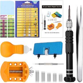 Watch Battery Replacement Kit, GLDCAPA Watch Repair Screwdriver, Watch Band Replacement tool, Watch Wrench Back Remover, Watch Case Opener, Spring bar, Tweezers with 42pcs Watch Battery in Kuwait