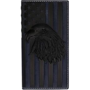 محفظة QIHEOS American Eagle and Flag Rodeo للرجال دفتر شيكات السفر (بني - طويل)