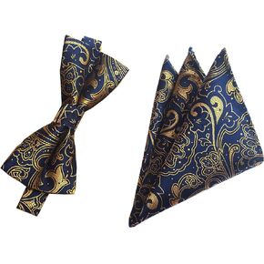 Ctskyte Men Big Boy Paisley Bow Tie Pre-Tied Set Wedding Party Bowties Pocket Square Set