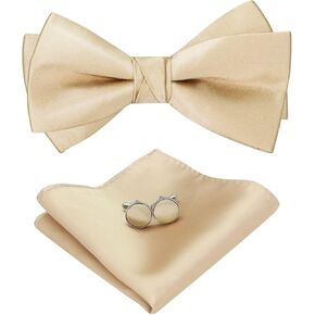 HOULIFE Bow Ties for Men Formal Satin Bowties Pre-tied Style Classic Tuxedo Bowtie & Handkerchiefs Cufflinks Sets for Wedding in Kuwait