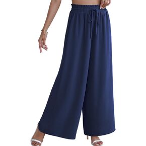 Women's Wide Leg Linen Pants High Waisted Flowy Palazzo Pants Lounge Loose Casual Work Pants Trousers Pockets