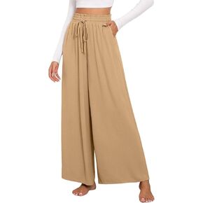 Women's Wide Leg Linen Pants High Waisted Flowy Palazzo Pants Lounge Loose Casual Work Pants Trousers Pockets in Kuwait