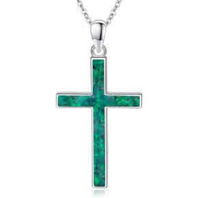 Twoowl Silver Cross Necklace for Women 925 Sterling Silver Crushed Turquoise/Malachite/Black Onyx Pendant Necklace Christian Religious Jewelry Confirmation Gifts for Girls Men Boys