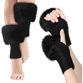 Bencailor Winter Fluffy Leg Warmers and Wrist Cuffs Warmers Set, Include Boot Cuffs Leg Cuffs Furry Fingerless Gloves