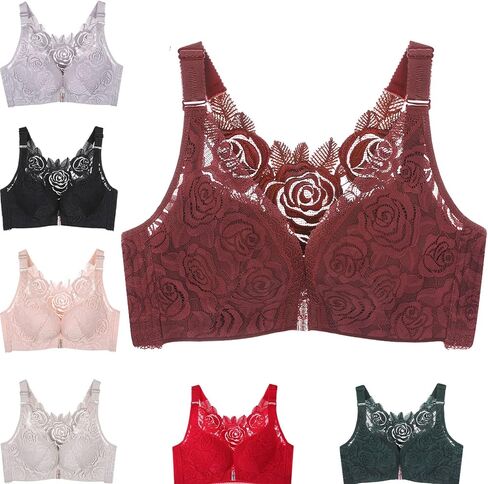 حمالة صدر زهرية مريحة من Floral Secrets، إغلاق أمامي من الدانتيل، حمالات صدر مريحة بدون أسلاك، حمالة صدر خالية من الأسلاك وبدون خياطة in Kuwait