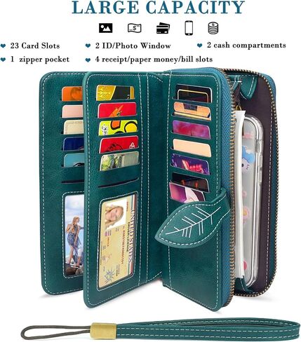 CONISY RFID Wallet Women Large Capacity, Long Leather Clutch Wallet Credit Card Holder for Women with Wristlet in Saudi Arabia