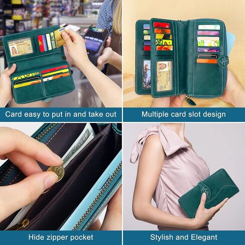 CONISY RFID Wallet Women Large Capacity, Long Leather Clutch Wallet Credit Card Holder for Women with Wristlet in Saudi Arabia