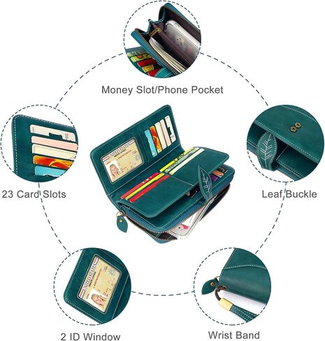 CONISY RFID Wallet Women Large Capacity, Long Leather Clutch Wallet Credit Card Holder for Women with Wristlet in Saudi Arabia