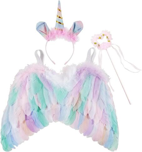 مجموعة نيشاين اللطيفة للأطفال بتصميم وحيد القرن من ريش الملاك مع عصابة رأس للفتيات الصغيرات لحفلات عيد الهالوين in Kuwait