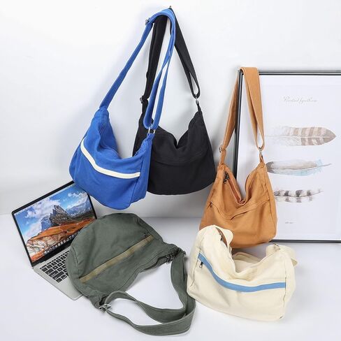 WantGor Canvas Crossbody Bag for Women Men, Large Shoulder Tote Bag Work Handbag Casual Hobo Bags in Kuwait