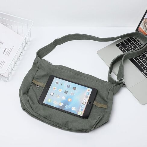 WantGor Canvas Crossbody Bag for Women Men, Large Shoulder Tote Bag Work Handbag Casual Hobo Bags in Kuwait