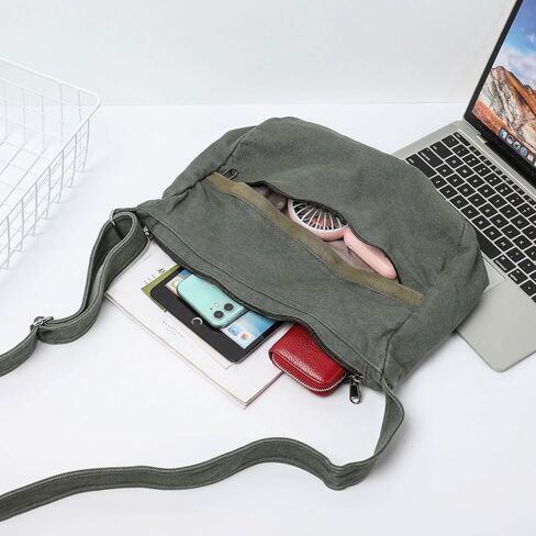 WantGor Canvas Crossbody Bag for Women Men, Large Shoulder Tote Bag Work Handbag Casual Hobo Bags in Kuwait