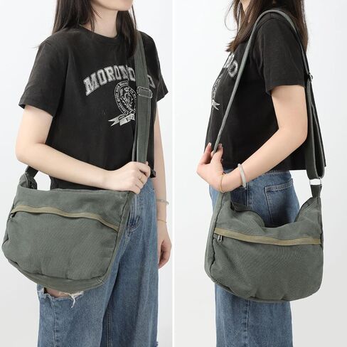 WantGor Canvas Crossbody Bag for Women Men, Large Shoulder Tote Bag Work Handbag Casual Hobo Bags in Kuwait