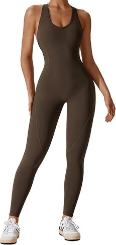 بدلة OEAK للسيدات بدون أكمام من Racerback 2024 بدلة رومبير مقصوصة للتمرين ملابس رياضية بدون خياطة Unitard الكل في واحد Bodycon in Kuwait
