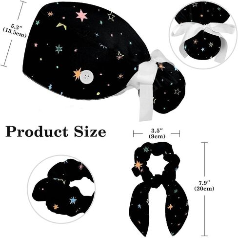 قبعات العمل النسائية منتفخة قبعة جراحية مع القوس Scrunchies ليتل ديزي الفن الطلاء ذيل حصان حامل التعادل الخلفي فرك قبعة in Saudi Arabia