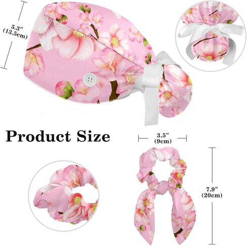 قبعات العمل النسائية منتفخة قبعة جراحية مع القوس Scrunchies ليتل ديزي الفن الطلاء ذيل حصان حامل التعادل الخلفي فرك قبعة in Saudi Arabia