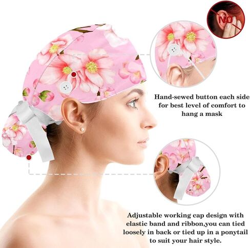قبعات العمل النسائية منتفخة قبعة جراحية مع القوس Scrunchies ليتل ديزي الفن الطلاء ذيل حصان حامل التعادل الخلفي فرك قبعة in Saudi Arabia