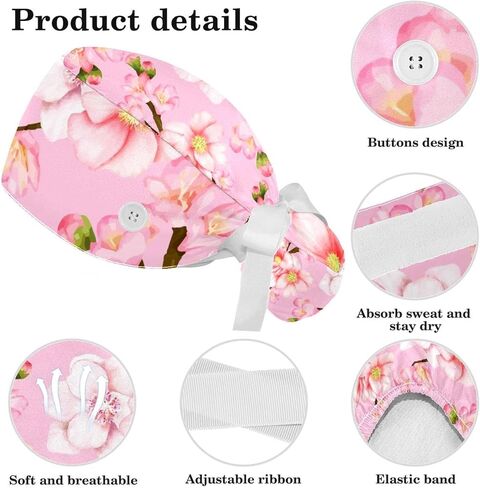 قبعات العمل النسائية منتفخة قبعة جراحية مع القوس Scrunchies ليتل ديزي الفن الطلاء ذيل حصان حامل التعادل الخلفي فرك قبعة in Saudi Arabia