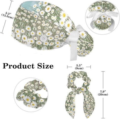 قبعات العمل النسائية منتفخة قبعة جراحية مع القوس Scrunchies ليتل ديزي الفن الطلاء ذيل حصان حامل التعادل الخلفي فرك قبعة in Saudi Arabia