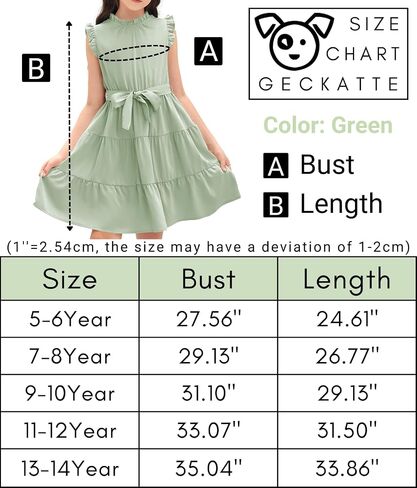 Geckatte Girls Dresses Casual Ruffle Sleeve Plain Tiered Pleated Party Midi Dress with Belt 4-15 Years in Saudi Arabia