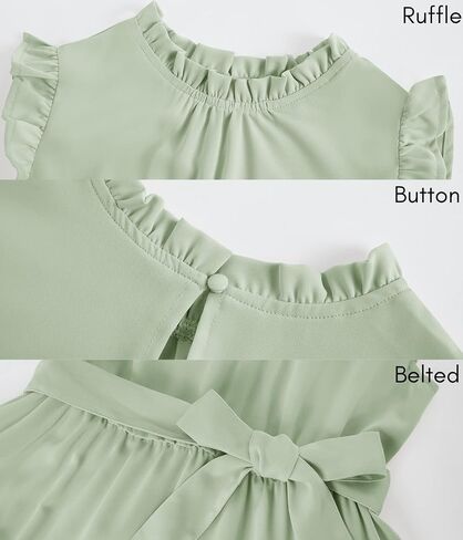 Geckatte Girls Dresses Casual Ruffle Sleeve Plain Tiered Pleated Party Midi Dress with Belt 4-15 Years in Saudi Arabia