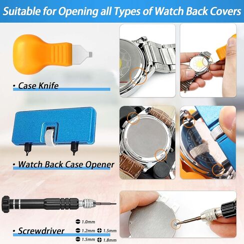 Watch Battery Replacement Kit, GLDCAPA Watch Repair Screwdriver, Watch Band Replacement tool, Watch Wrench Back Remover, Watch Case Opener, Spring bar, Tweezers with 42pcs Watch Battery in Kuwait