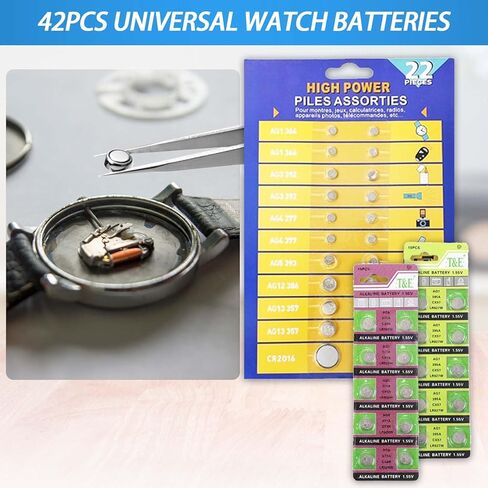 Watch Battery Replacement Kit, GLDCAPA Watch Repair Screwdriver, Watch Band Replacement tool, Watch Wrench Back Remover, Watch Case Opener, Spring bar, Tweezers with 42pcs Watch Battery in Kuwait