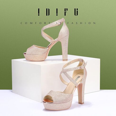 IDIFU المرأة منصة مكتنزة الكعب العالي اللباس الصنادل اللمحة تو الكاحل حزام الزفاف حزب مساء أحذية للنساء العروس in Kuwait