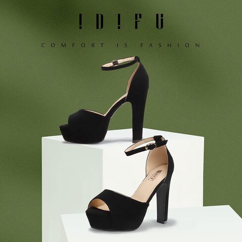 IDIFU Women's Platform Chunky High Heels Dress Sandals Peep Toe Ankle Strap Wedding Party Evening Shoes for Women Bride in Saudi Arabia