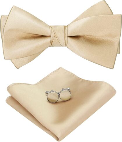 HOULIFE Bow Ties for Men Formal Satin Bowties Pre-tied Style Classic Tuxedo Bowtie & Handkerchiefs Cufflinks Sets for Wedding in Kuwait