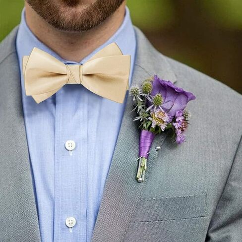 HOULIFE Bow Ties for Men Formal Satin Bowties Pre-tied Style Classic Tuxedo Bowtie & Handkerchiefs Cufflinks Sets for Wedding in Kuwait