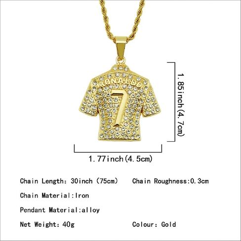 Cuistonelf جيرسي قلادة للرجال، الهيب هوب رونالدو رقم 7 جيرسي قلادة رقم 7 كرة القدم جيرسي قلادة قلادة الرجال لاعب كرة القدم 7 جيرسي سحر قلادة المجوهرات هدية كرة القدم نجمة قلادة تذكارية in Kuwait