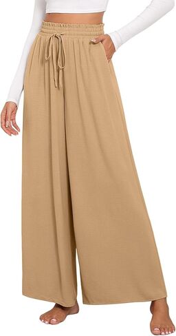Women's Wide Leg Linen Pants High Waisted Flowy Palazzo Pants Lounge Loose Casual Work Pants Trousers Pockets in Kuwait