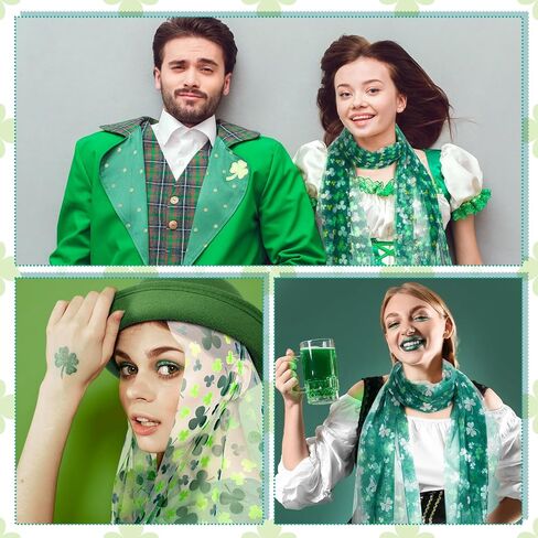 Riyiper 12 Pcs St. Patrick's Day Scarf for Women Green Shamrock Print Scarf Warm Long Irish Clover Silky Scarf for Saint Patrick's Parade Party Favor Holiday Outfits Accessories, 6 Styles in Saudi Arabia